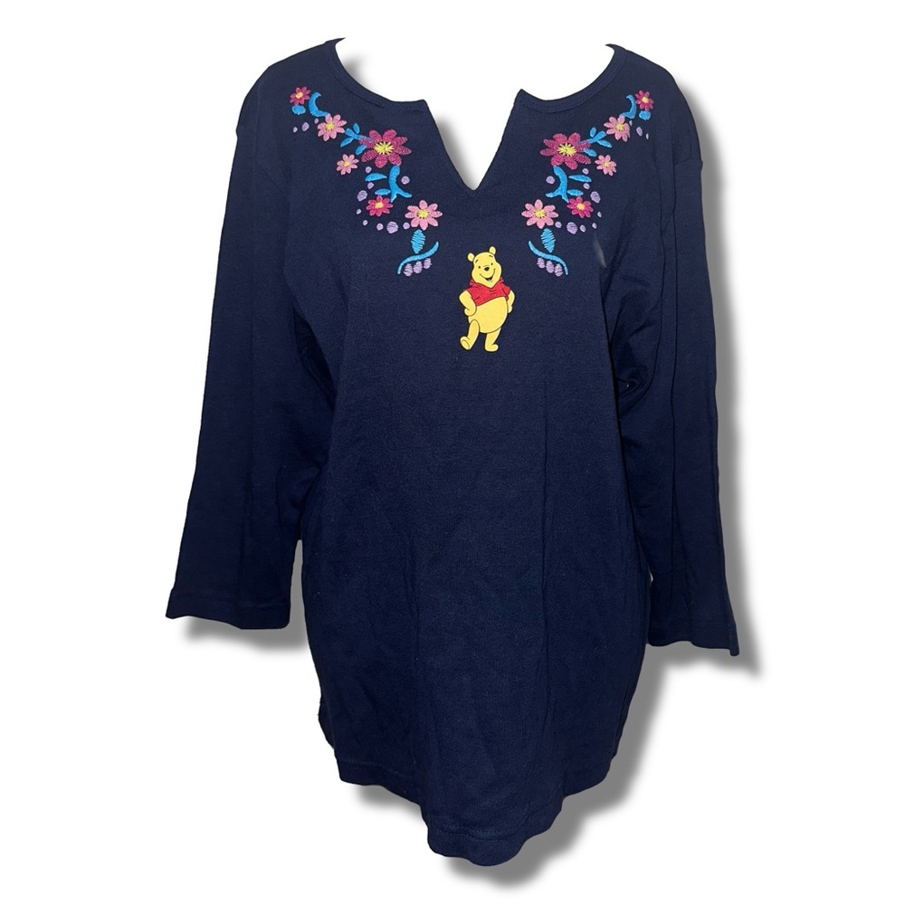 Vtg 90s Pooh Bear Floral Cotton Top